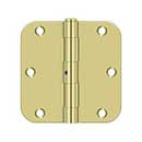 Deltana [S35R5N3] Steel Door Butt Hinge - Residential - 5/8" Radius Corner - Non-Removable Pin - Polished Brass Finish - Pair - 3 1/2" H x 3 1/2" W