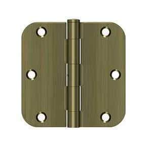 Deltana [S35R5N5] Steel Door Butt Hinge - Residential - 5/8" Radius Corner - Non-Removable Pin - Antique Brass Finish - Pair - 3 1/2" H x 3 1/2" W