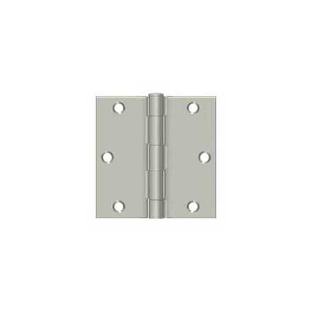 Deltana [S35U15-R] Steel Door Butt Hinge - Residential - Square Corner - Brushed Nickel Finish - Pair - 3 1/2&quot; H x 3 1/2&quot; W