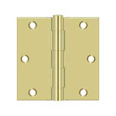Deltana [S35U3-R] Steel Door Butt Hinge - Residential - Square Corner - Polished Brass Finish - Pair - 3 1/2&quot; H x 3 1/2&quot; W