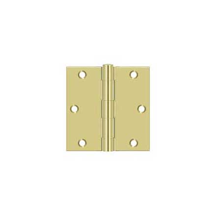 Deltana [S35U3-R] Steel Door Butt Hinge - Residential - Square Corner - Polished Brass Finish - Pair - 3 1/2&quot; H x 3 1/2&quot; W