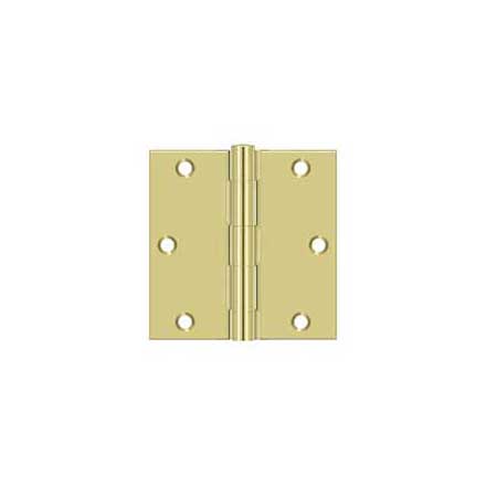 Deltana [S35U3-R] Steel Door Butt Hinge - Residential - Square Corner - Polished Brass Finish - Pair - 3 1/2&quot; H x 3 1/2&quot; W