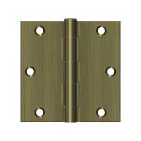 Deltana [S35U5-R] Steel Door Butt Hinge - Residential - Square Corner - Antique Brass Finish - Pair - 3 1/2" H x 3 1/2" W