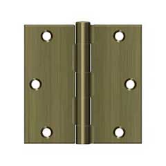 Deltana [S35U5-R] Steel Door Butt Hinge - Residential - Square Corner - Antique Brass Finish - Pair - 3 1/2&quot; H x 3 1/2&quot; W