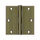 Deltana [S35U5-R] Steel Door Butt Hinge - Residential - Square Corner - Antique Brass Finish - Pair - 3 1/2&quot; H x 3 1/2&quot; W