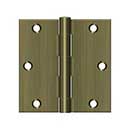 Deltana [S35U5-R] Steel Door Butt Hinge - Residential - Square Corner - Antique Brass Finish - Pair - 3 1/2&quot; H x 3 1/2&quot; W