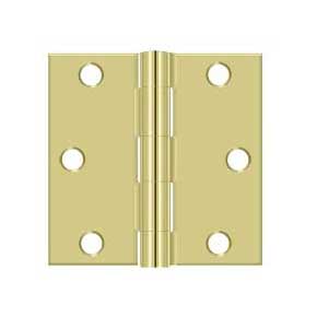 Deltana [S33U3-R] Steel Door Butt Hinge - Residential - Square Corner - Polished Brass Finish - Pair - 3" H x 3" W