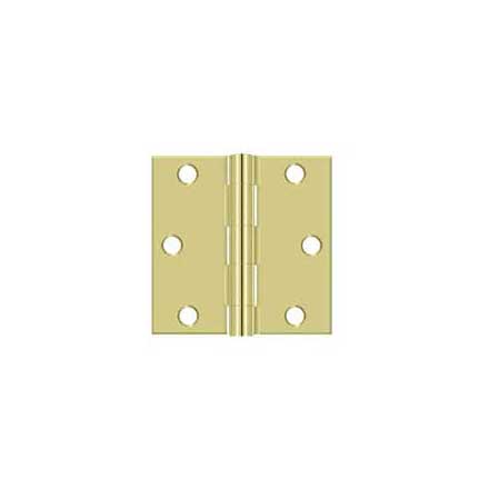 Deltana [S33U3-R] Steel Door Butt Hinge - Residential - Square Corner - Polished Brass Finish - Pair - 3&quot; H x 3&quot; W