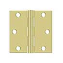 Deltana [S33U3-R] Steel Door Butt Hinge - Residential - Square Corner - Polished Brass Finish - Pair - 3" H x 3" W