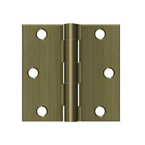 Deltana [S33U5-R] Steel Door Butt Hinge - Residential - Square Corner - Antique Brass Finish - Pair - 3" H x 3" W