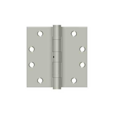 Deltana [S45BBNU15] Steel Door Butt Hinge - Heavy Duty - Ball Bearing - Non-Removable Pin - Square Corner - Brushed Nickel Finish - Pair - 4 1/2&quot; H x 4 1/2&quot; W