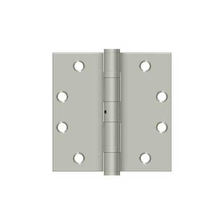 Deltana [S45BBNU15] Steel Door Butt Hinge - Heavy Duty - Ball Bearing - Non-Removable Pin - Square Corner - Brushed Nickel Finish - Pair - 4 1/2" H x 4 1/2" W