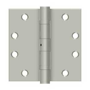 Deltana [S45BBNU15] Steel Door Butt Hinge - Heavy Duty - Ball Bearing - Non-Removable Pin - Square Corner - Brushed Nickel Finish - Pair - 4 1/2&quot; H x 4 1/2&quot; W