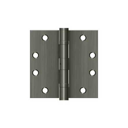 Deltana [S45BBNU15A] Steel Door Butt Hinge - Heavy Duty - Ball Bearing - Non-Removable Pin - Square Corner - Antique Nickel Finish - Pair - 4 1/2&quot; H x 4 1/2&quot; W