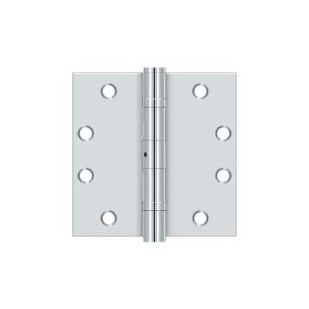 Deltana [S45BBNU26] Steel Door Butt Hinge - Heavy Duty - Ball Bearing - Non-Removable Pin - Square Corner - Polished Chrome Finish - Pair - 4 1/2&quot; H x 4 1/2&quot; W