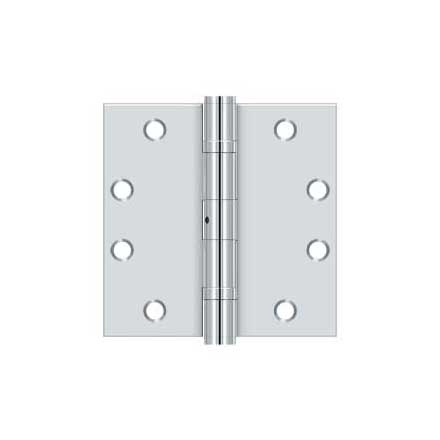 Deltana [S45BBNU26] Steel Door Butt Hinge - Heavy Duty - Ball Bearing - Non-Removable Pin - Square Corner - Polished Chrome Finish - Pair - 4 1/2" H x 4 1/2" W