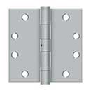 Deltana [S45BBNU26D] Steel Door Butt Hinge - Heavy Duty - Ball Bearing - Non-Removable Pin - Square Corner - Brushed Chrome Finish - Pair - 4 1/2" H x 4 1/2" W
