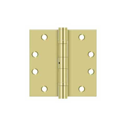 Deltana [S45BBNU3] Steel Door Butt Hinge - Heavy Duty - Ball Bearing - Non-Removable Pin - Square Corner - Polished Brass Finish - Pair - 4 1/2&quot; H x 4 1/2&quot; W