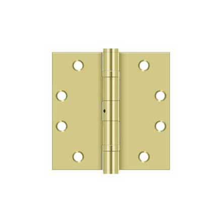 Deltana [S45BBNU3] Steel Door Butt Hinge - Heavy Duty - Ball Bearing - Non-Removable Pin - Square Corner - Polished Brass Finish - Pair - 4 1/2&quot; H x 4 1/2&quot; W