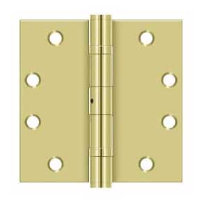 Deltana [S45BBNU3] Steel Door Butt Hinge - Heavy Duty - Ball Bearing - Non-Removable Pin - Square Corner - Polished Brass Finish - Pair - 4 1/2&quot; H x 4 1/2&quot; W