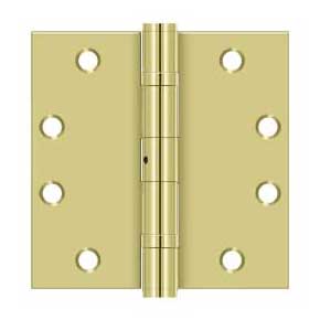 Deltana [S45BBNU3] Steel Door Butt Hinge - Heavy Duty - Ball Bearing - Non-Removable Pin - Square Corner - Polished Brass Finish - Pair - 4 1/2&quot; H x 4 1/2&quot; W