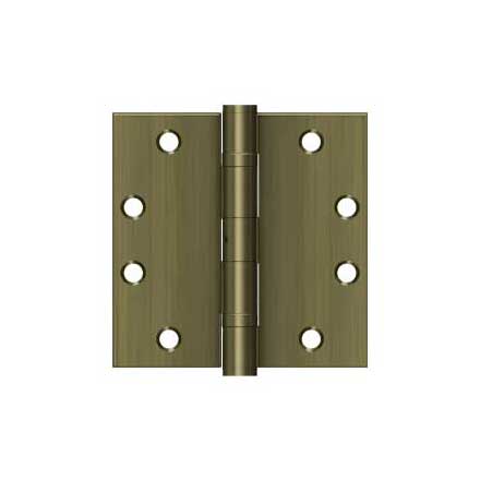 Deltana [S45BBNU5] Steel Door Butt Hinge - Heavy Duty - Ball Bearing - Non-Removable Pin - Square Corner - Antique Brass Finish - Pair - 4 1/2&quot; H x 4 1/2&quot; W