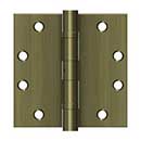 Deltana [S45BBNU5] Steel Door Butt Hinge - Heavy Duty - Ball Bearing - Non-Removable Pin - Square Corner - Antique Brass Finish - Pair - 4 1/2" H x 4 1/2" W
