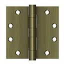 Deltana [S45BBNU5] Steel Door Butt Hinge - Heavy Duty - Ball Bearing - Non-Removable Pin - Square Corner - Antique Brass Finish - Pair - 4 1/2&quot; H x 4 1/2&quot; W