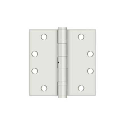 Deltana [S45BBNUSPW] Steel Door Butt Hinge - Heavy Duty - Ball Bearing - Non-Removable Pin - Square Corner - Prime Coat White Finish - Pair - 4 1/2" H x 4 1/2" W