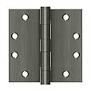 Deltana [S45BBU15A] Steel Door Butt Hinge - Heavy Duty - Ball Bearing - Square Corner - Antique Nickel Finish - Pair - 4 1/2" H x 4 1/2" W