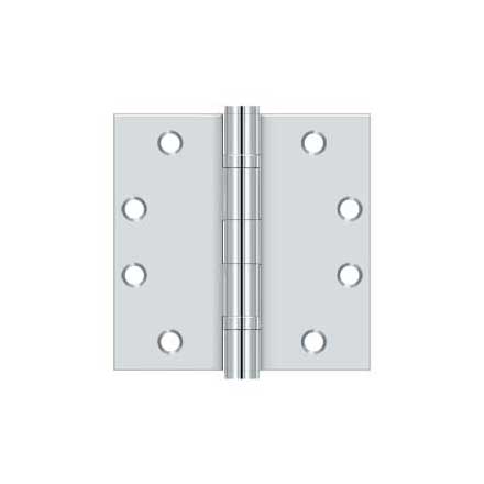 Deltana [S45BBU26] Steel Door Butt Hinge - Heavy Duty - Ball Bearing - Square Corner - Polished Chrome Finish - Pair - 4 1/2&quot; H x 4 1/2&quot; W