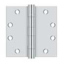 Deltana [S45BBU26] Steel Door Butt Hinge - Heavy Duty - Ball Bearing - Square Corner - Polished Chrome Finish - Pair - 4 1/2" H x 4 1/2" W