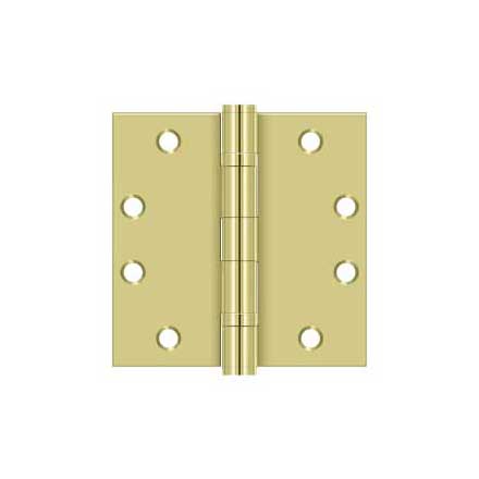 Deltana [S45BBU3] Steel Door Butt Hinge - Heavy Duty - Ball Bearing - Square Corner - Polished Brass Finish - Pair - 4 1/2&quot; H x 4 1/2&quot; W