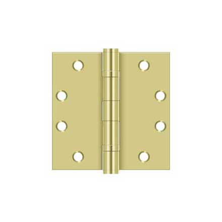 Deltana [S45BBU3] Steel Door Butt Hinge - Heavy Duty - Ball Bearing - Square Corner - Polished Brass Finish - Pair - 4 1/2&quot; H x 4 1/2&quot; W