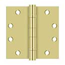 Deltana [S45BBU3] Steel Door Butt Hinge - Heavy Duty - Ball Bearing - Square Corner - Polished Brass Finish - Pair - 4 1/2" H x 4 1/2" W