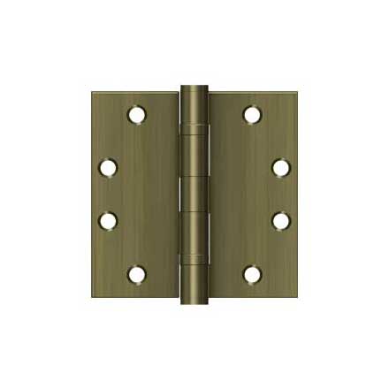Deltana [S45BBU5] Steel Door Butt Hinge - Heavy Duty - Ball Bearing - Square Corner - Antique Brass Finish - Pair - 4 1/2&quot; H x 4 1/2&quot; W