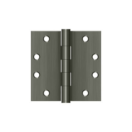 Deltana [S45U15A] Steel Door Butt Hinge - Heavy Duty - Plain Bearing - Square Corner - Antique Nickel Finish - Pair - 4 1/2&quot; H x 4 1/2&quot; W