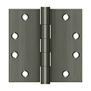 Deltana [S45U15A] Steel Door Butt Hinge - Heavy Duty - Plain Bearing - Square Corner - Antique Nickel Finish - Pair - 4 1/2&quot; H x 4 1/2&quot; W