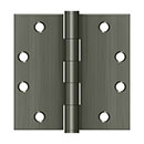 Deltana [S45U15A] Steel Door Butt Hinge - Heavy Duty - Plain Bearing - Square Corner - Antique Nickel Finish - Pair - 4 1/2" H x 4 1/2" W