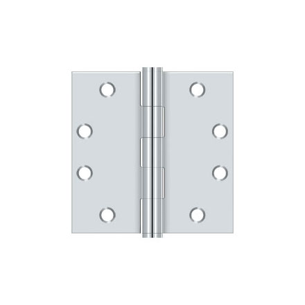 Deltana [S45U26] Steel Door Butt Hinge - Heavy Duty - Plain Bearing - Square Corner - Polished Chrome Finish - Pair - 4 1/2&quot; H x 4 1/2&quot; W