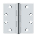 Deltana [S45U26] Steel Door Butt Hinge - Heavy Duty - Plain Bearing - Square Corner - Polished Chrome Finish - Pair - 4 1/2" H x 4 1/2" W