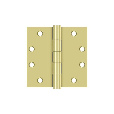 Deltana [S45U3] Steel Door Butt Hinge - Heavy Duty - Plain Bearing - Square Corner - Polished Brass Finish - Pair - 4 1/2&quot; H x 4 1/2&quot; W