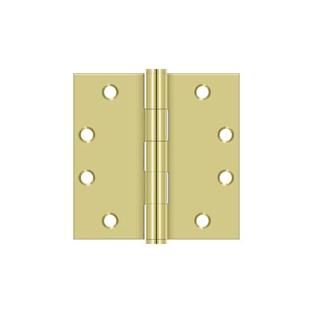 Deltana [S45U3] Steel Door Butt Hinge - Heavy Duty - Plain Bearing - Square Corner - Polished Brass Finish - Pair - 4 1/2&quot; H x 4 1/2&quot; W