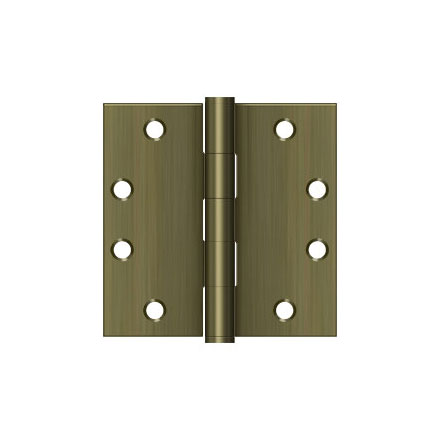 Deltana [S45U5] Steel Door Butt Hinge - Heavy Duty - Plain Bearing - Square Corner - Antique Brass Finish - Pair - 4 1/2&quot; H x 4 1/2&quot; W