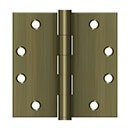 Deltana [S45U5] Steel Door Butt Hinge - Heavy Duty - Plain Bearing - Square Corner - Antique Brass Finish - Pair - 4 1/2&quot; H x 4 1/2&quot; W