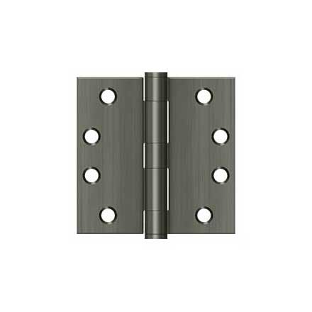 Deltana [S44HD15A] Steel Door Butt Hinge - Heavy Duty - Plain Bearing - Square Corner - Antique Nickel Finish - Pair - 4&quot; H x 4&quot; W