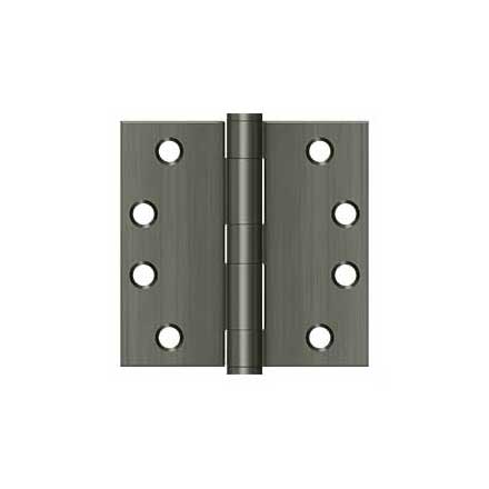 Deltana [S44HD15A] Steel Door Butt Hinge - Heavy Duty - Plain Bearing - Square Corner - Antique Nickel Finish - Pair - 4&quot; H x 4&quot; W