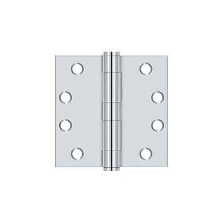 Deltana [S44HD26] Steel Door Butt Hinge - Heavy Duty - Plain Bearing - Square Corner - Polished Chrome Finish - Pair - 4&quot; H x 4&quot; W