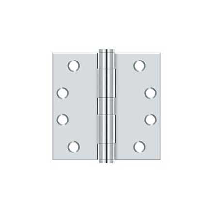Deltana [S44HD26] Steel Door Butt Hinge - Heavy Duty - Plain Bearing - Square Corner - Polished Chrome Finish - Pair - 4&quot; H x 4&quot; W