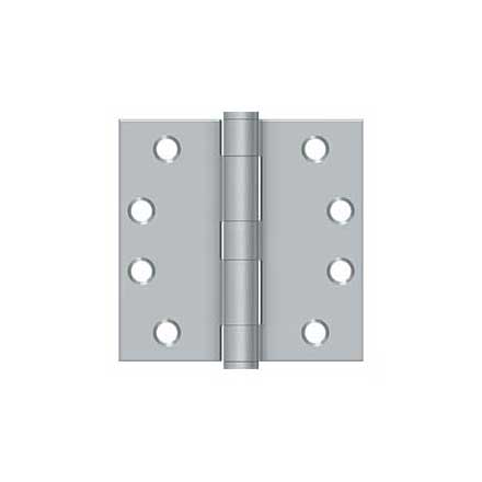 Deltana [S44HD26D] Steel Door Butt Hinge - Heavy Duty - Plain Bearing - Square Corner - Brushed Chrome Finish - Pair - 4&quot; H x 4&quot; W